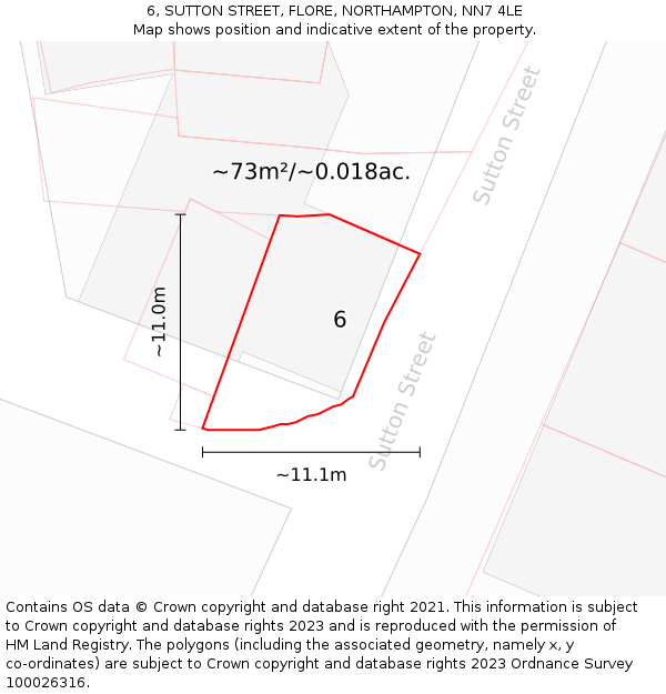 6, SUTTON STREET, FLORE, NORTHAMPTON, NN7 4LE: Plot and title map