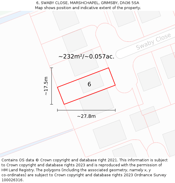 6, SWABY CLOSE, MARSHCHAPEL, GRIMSBY, DN36 5SA: Plot and title map