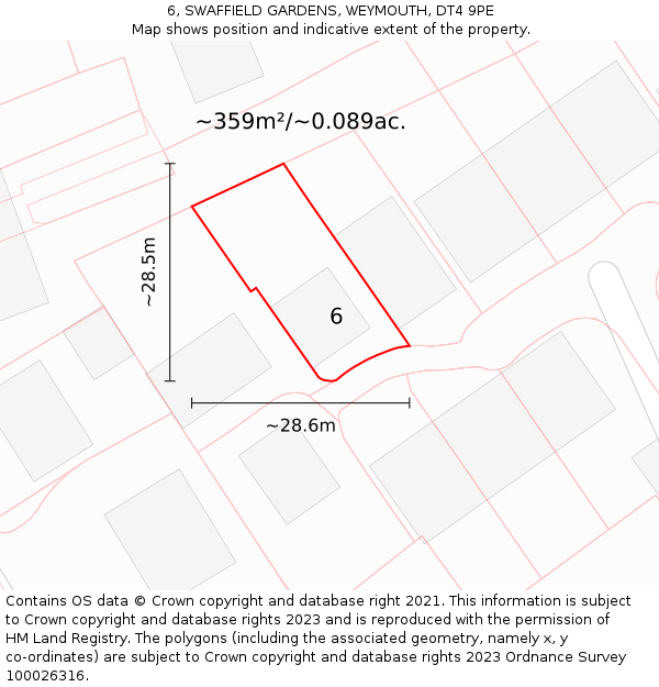 6, SWAFFIELD GARDENS, WEYMOUTH, DT4 9PE: Plot and title map