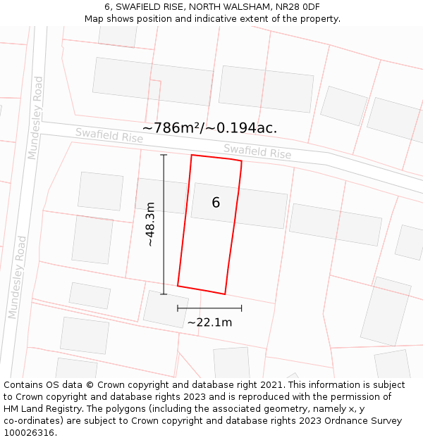 6, SWAFIELD RISE, NORTH WALSHAM, NR28 0DF: Plot and title map