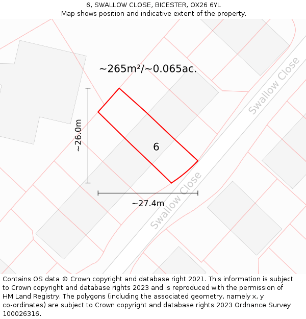 6, SWALLOW CLOSE, BICESTER, OX26 6YL: Plot and title map