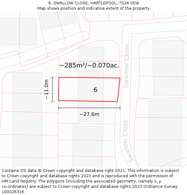 6, SWALLOW CLOSE, HARTLEPOOL, TS26 0SW: Plot and title map