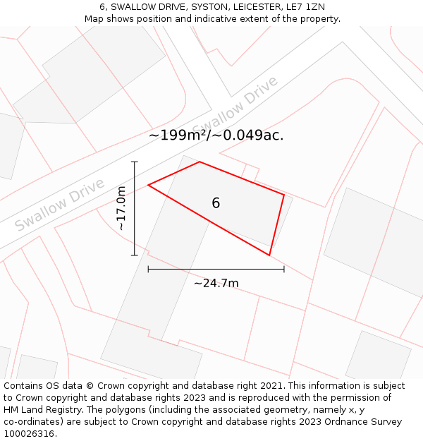 6, SWALLOW DRIVE, SYSTON, LEICESTER, LE7 1ZN: Plot and title map
