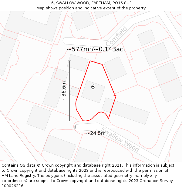 6, SWALLOW WOOD, FAREHAM, PO16 8UF: Plot and title map