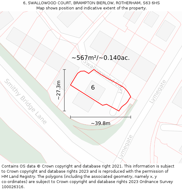 6, SWALLOWOOD COURT, BRAMPTON BIERLOW, ROTHERHAM, S63 6HS: Plot and title map