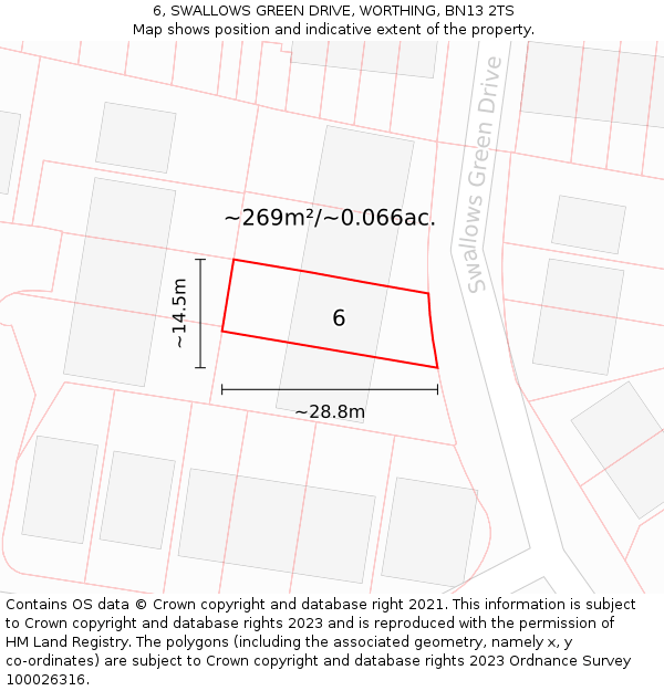6, SWALLOWS GREEN DRIVE, WORTHING, BN13 2TS: Plot and title map