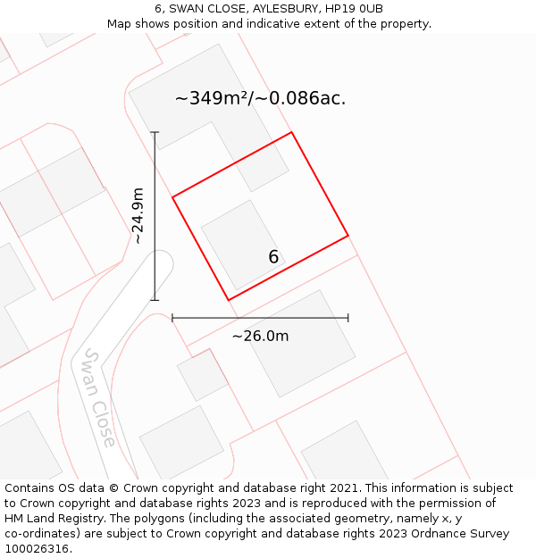 6, SWAN CLOSE, AYLESBURY, HP19 0UB: Plot and title map