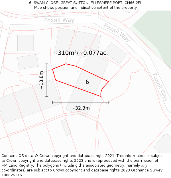 6, SWAN CLOSE, GREAT SUTTON, ELLESMERE PORT, CH66 2EL: Plot and title map