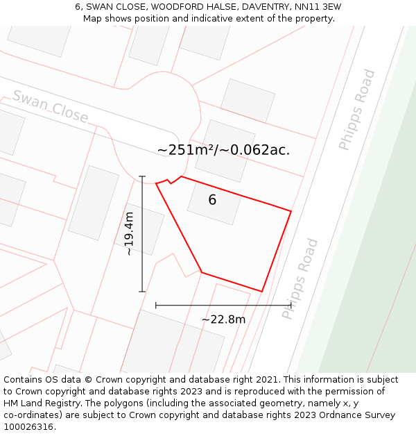 6, SWAN CLOSE, WOODFORD HALSE, DAVENTRY, NN11 3EW: Plot and title map