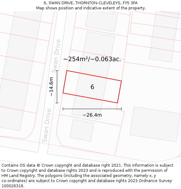 6, SWAN DRIVE, THORNTON-CLEVELEYS, FY5 3FA: Plot and title map