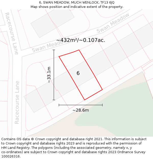 6, SWAN MEADOW, MUCH WENLOCK, TF13 6JQ: Plot and title map