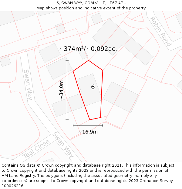 6, SWAN WAY, COALVILLE, LE67 4BU: Plot and title map