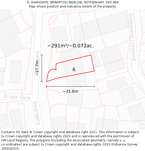 6, SWANGATE, BRAMPTON BIERLOW, ROTHERHAM, S63 6ER: Plot and title map