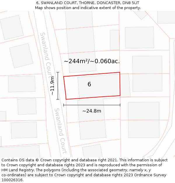 6, SWANLAND COURT, THORNE, DONCASTER, DN8 5UT: Plot and title map