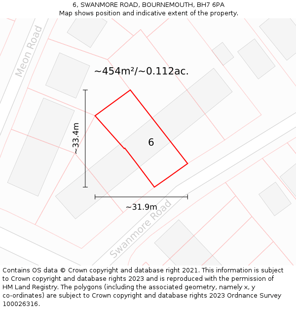 6, SWANMORE ROAD, BOURNEMOUTH, BH7 6PA: Plot and title map