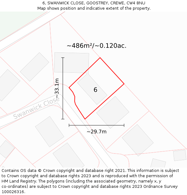 6, SWANWICK CLOSE, GOOSTREY, CREWE, CW4 8NU: Plot and title map