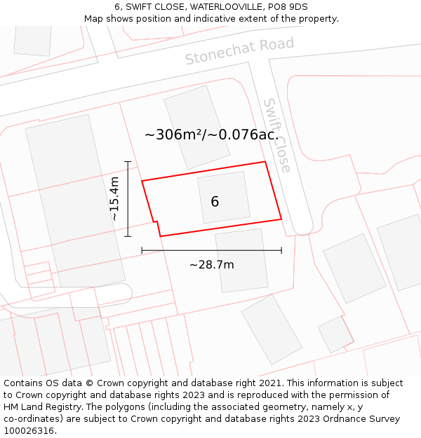 6, SWIFT CLOSE, WATERLOOVILLE, PO8 9DS: Plot and title map