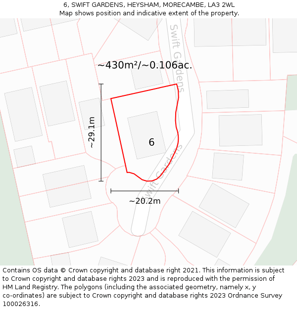 6, SWIFT GARDENS, HEYSHAM, MORECAMBE, LA3 2WL: Plot and title map