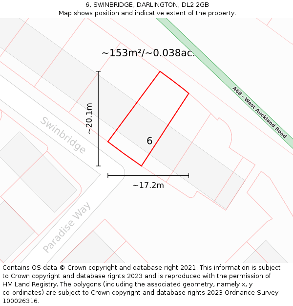 6, SWINBRIDGE, DARLINGTON, DL2 2GB: Plot and title map
