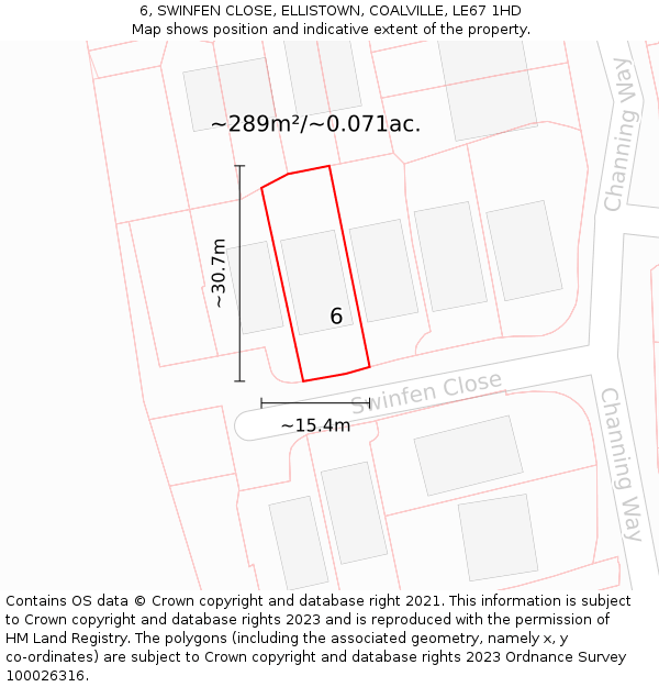 6, SWINFEN CLOSE, ELLISTOWN, COALVILLE, LE67 1HD: Plot and title map
