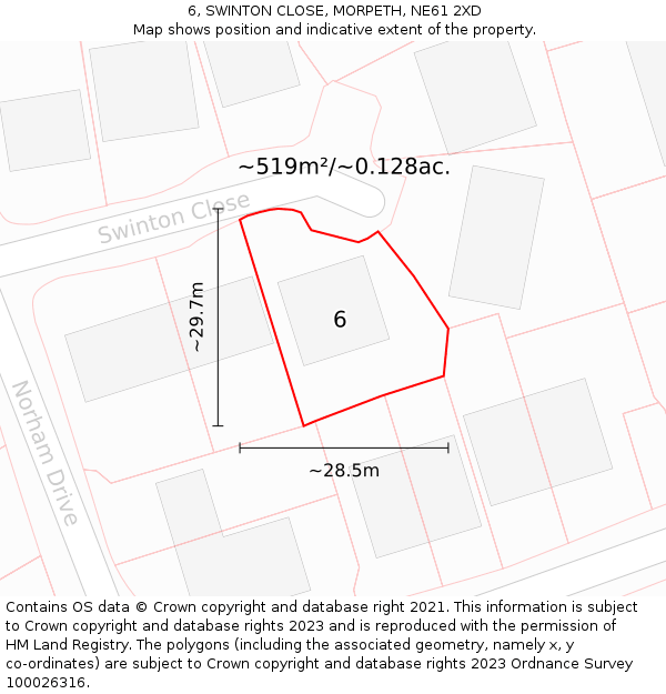 6, SWINTON CLOSE, MORPETH, NE61 2XD: Plot and title map