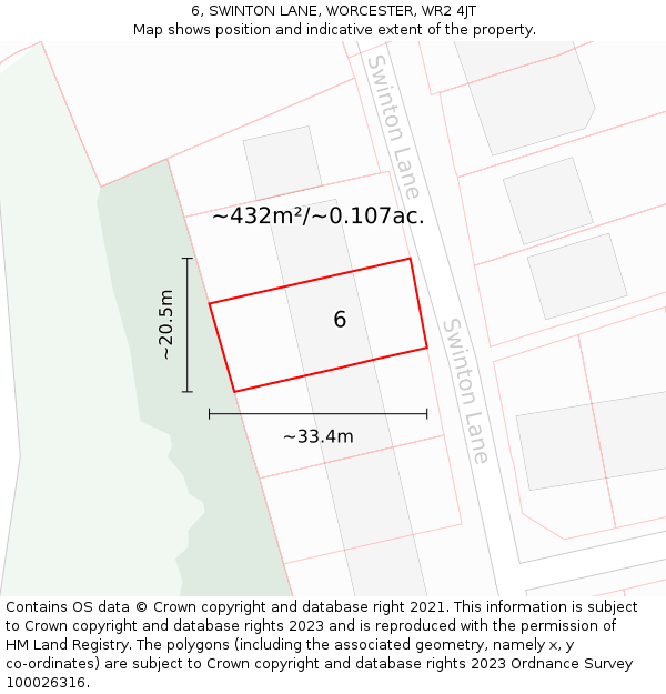 6, SWINTON LANE, WORCESTER, WR2 4JT: Plot and title map