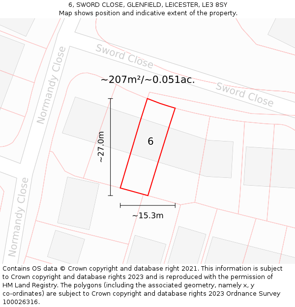6, SWORD CLOSE, GLENFIELD, LEICESTER, LE3 8SY: Plot and title map