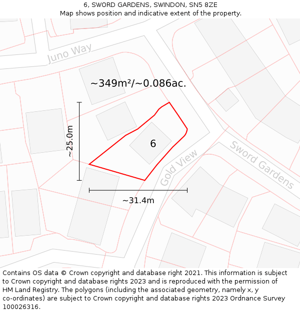 6, SWORD GARDENS, SWINDON, SN5 8ZE: Plot and title map
