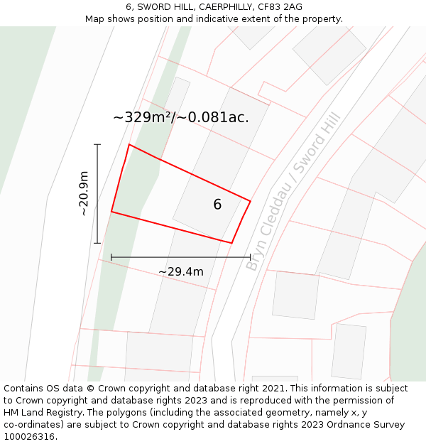 6, SWORD HILL, CAERPHILLY, CF83 2AG: Plot and title map