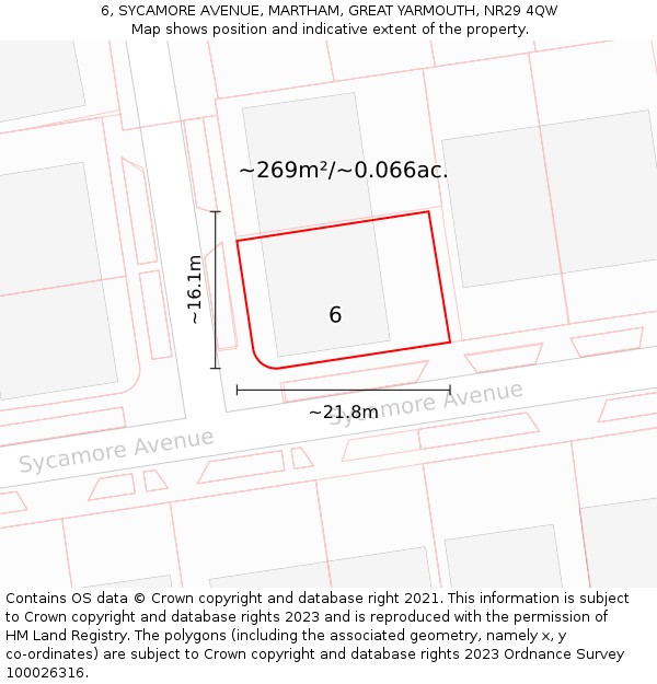 6, SYCAMORE AVENUE, MARTHAM, GREAT YARMOUTH, NR29 4QW: Plot and title map