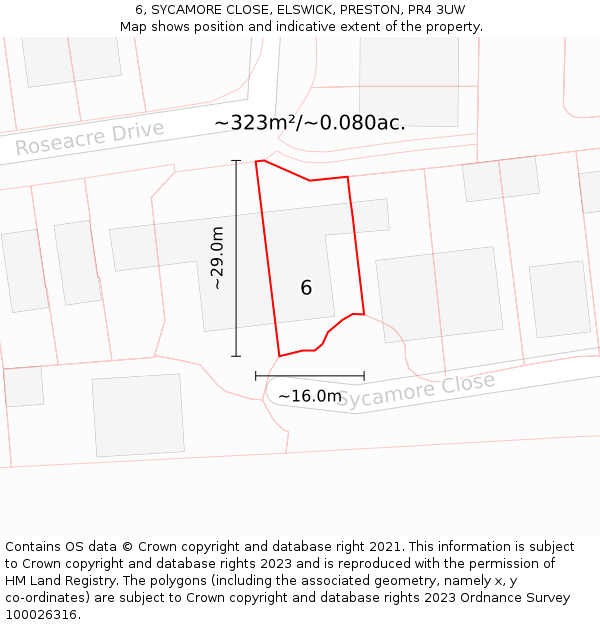 6, SYCAMORE CLOSE, ELSWICK, PRESTON, PR4 3UW: Plot and title map