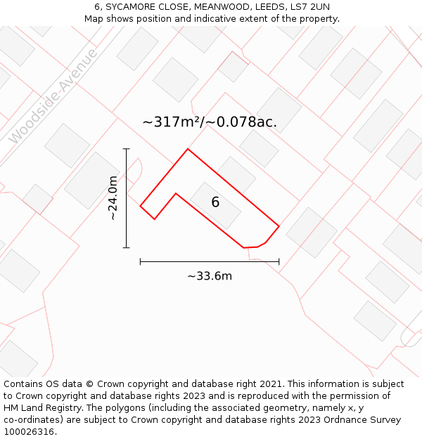 6, SYCAMORE CLOSE, MEANWOOD, LEEDS, LS7 2UN: Plot and title map