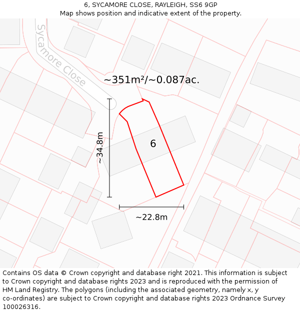 6, SYCAMORE CLOSE, RAYLEIGH, SS6 9GP: Plot and title map