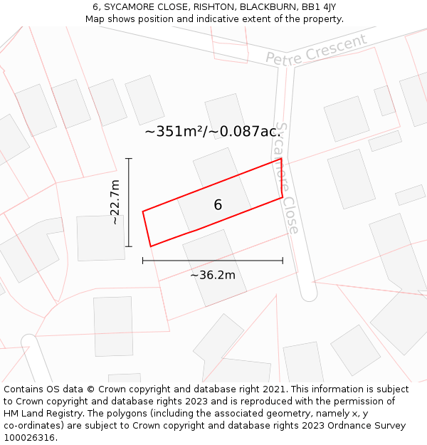 6, SYCAMORE CLOSE, RISHTON, BLACKBURN, BB1 4JY: Plot and title map