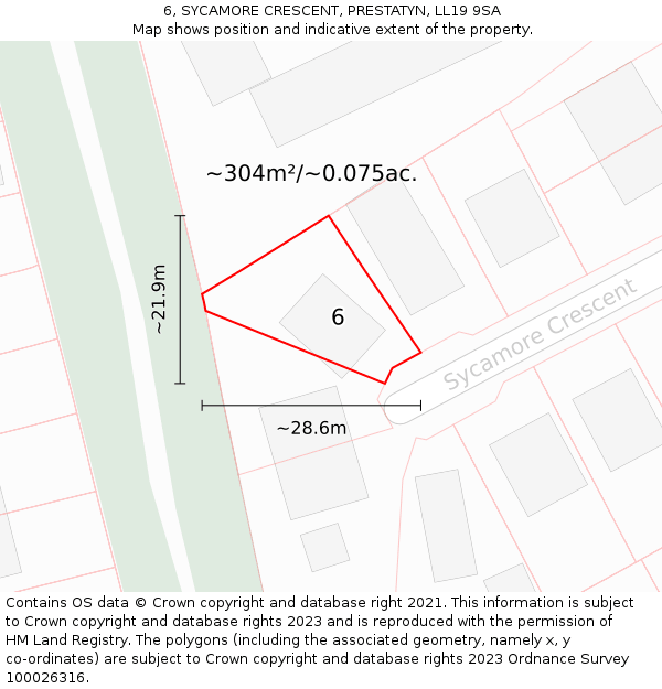 6, SYCAMORE CRESCENT, PRESTATYN, LL19 9SA: Plot and title map