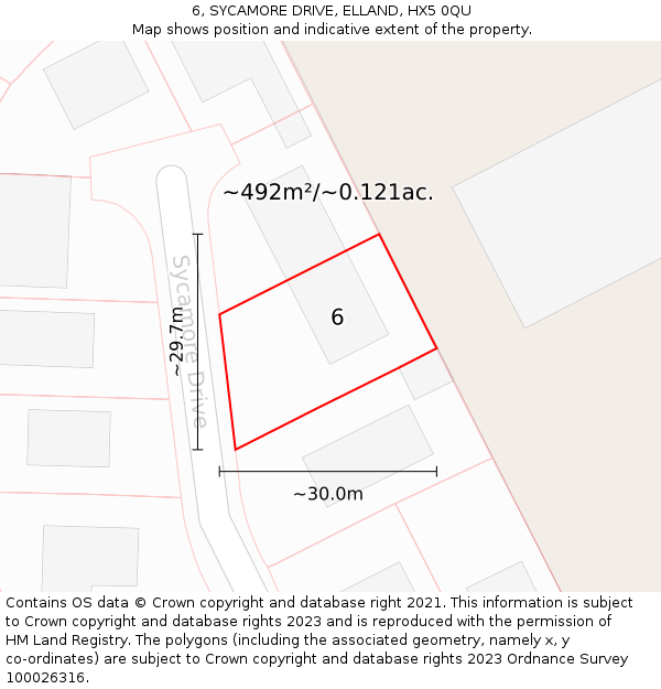 6, SYCAMORE DRIVE, ELLAND, HX5 0QU: Plot and title map