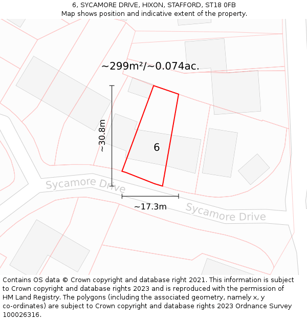 6, SYCAMORE DRIVE, HIXON, STAFFORD, ST18 0FB: Plot and title map