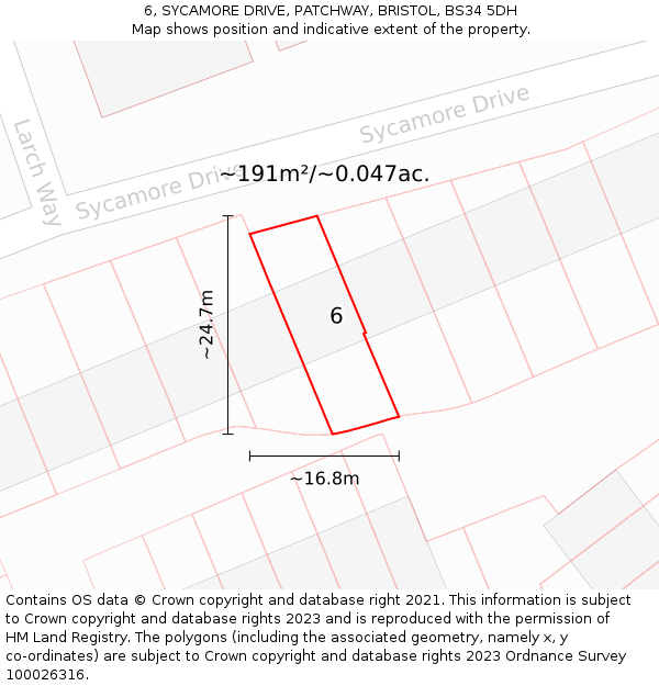 6, SYCAMORE DRIVE, PATCHWAY, BRISTOL, BS34 5DH: Plot and title map