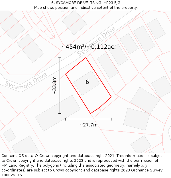 6, SYCAMORE DRIVE, TRING, HP23 5JG: Plot and title map