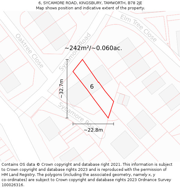 6, SYCAMORE ROAD, KINGSBURY, TAMWORTH, B78 2JE: Plot and title map