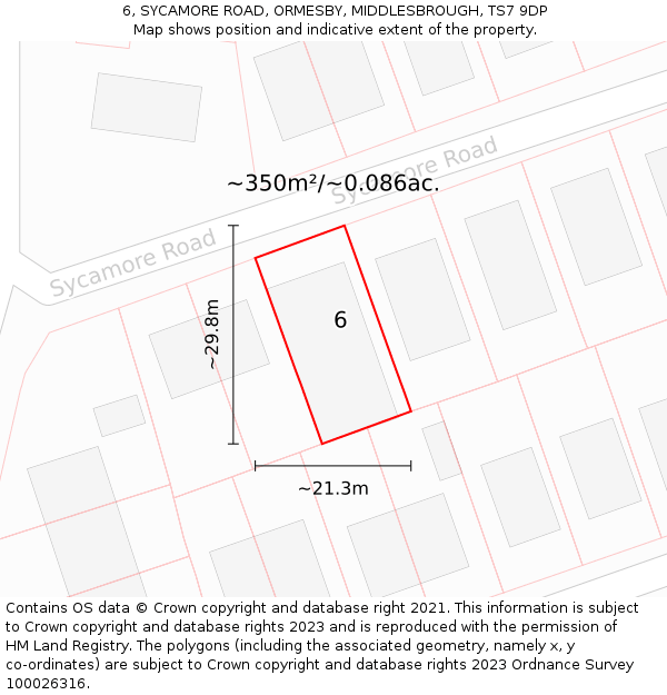 6, SYCAMORE ROAD, ORMESBY, MIDDLESBROUGH, TS7 9DP: Plot and title map