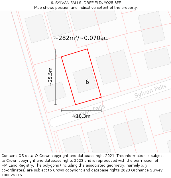 6, SYLVAN FALLS, DRIFFIELD, YO25 5FE: Plot and title map