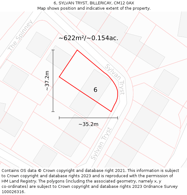 6, SYLVAN TRYST, BILLERICAY, CM12 0AX: Plot and title map