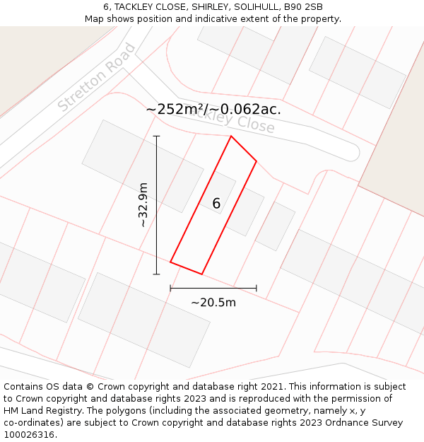 6, TACKLEY CLOSE, SHIRLEY, SOLIHULL, B90 2SB: Plot and title map