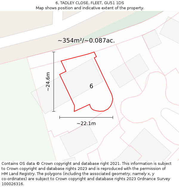 6, TADLEY CLOSE, FLEET, GU51 1DS: Plot and title map