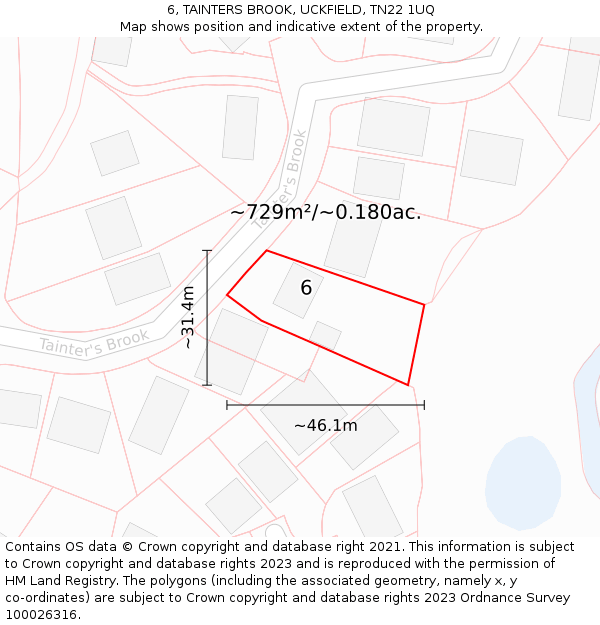 6, TAINTERS BROOK, UCKFIELD, TN22 1UQ: Plot and title map