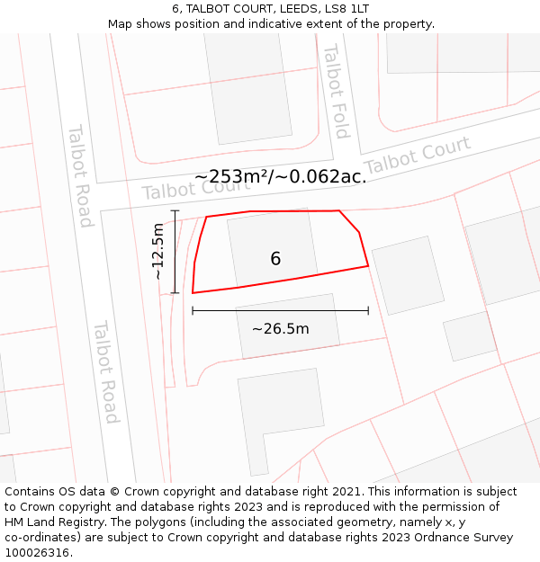 6, TALBOT COURT, LEEDS, LS8 1LT: Plot and title map