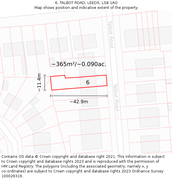 6, TALBOT ROAD, LEEDS, LS8 1AG: Plot and title map