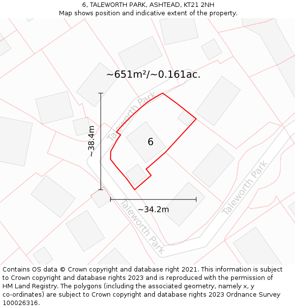6, TALEWORTH PARK, ASHTEAD, KT21 2NH: Plot and title map