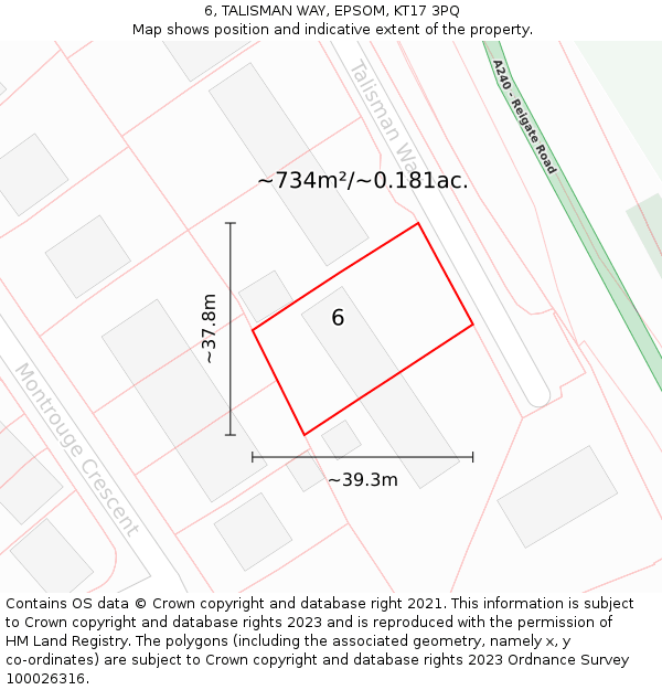 6, TALISMAN WAY, EPSOM, KT17 3PQ: Plot and title map